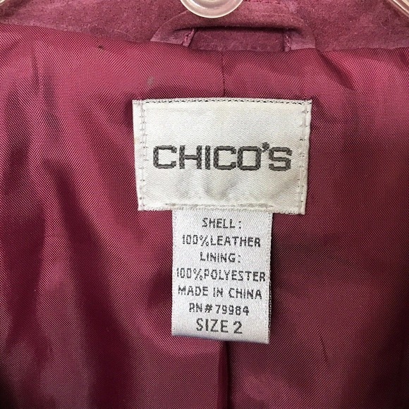 Chico's Design Jacket Sz 2 Magenta Suede Leather Designs Snap Front Zip Pockets - Picture 3 of 10